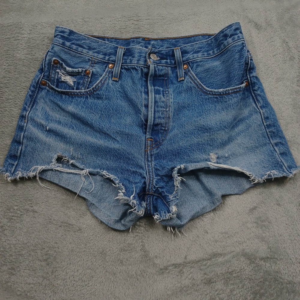 Levis Shorts Womens 29 Blue Premium Denim Cut Off Button Fly Casual